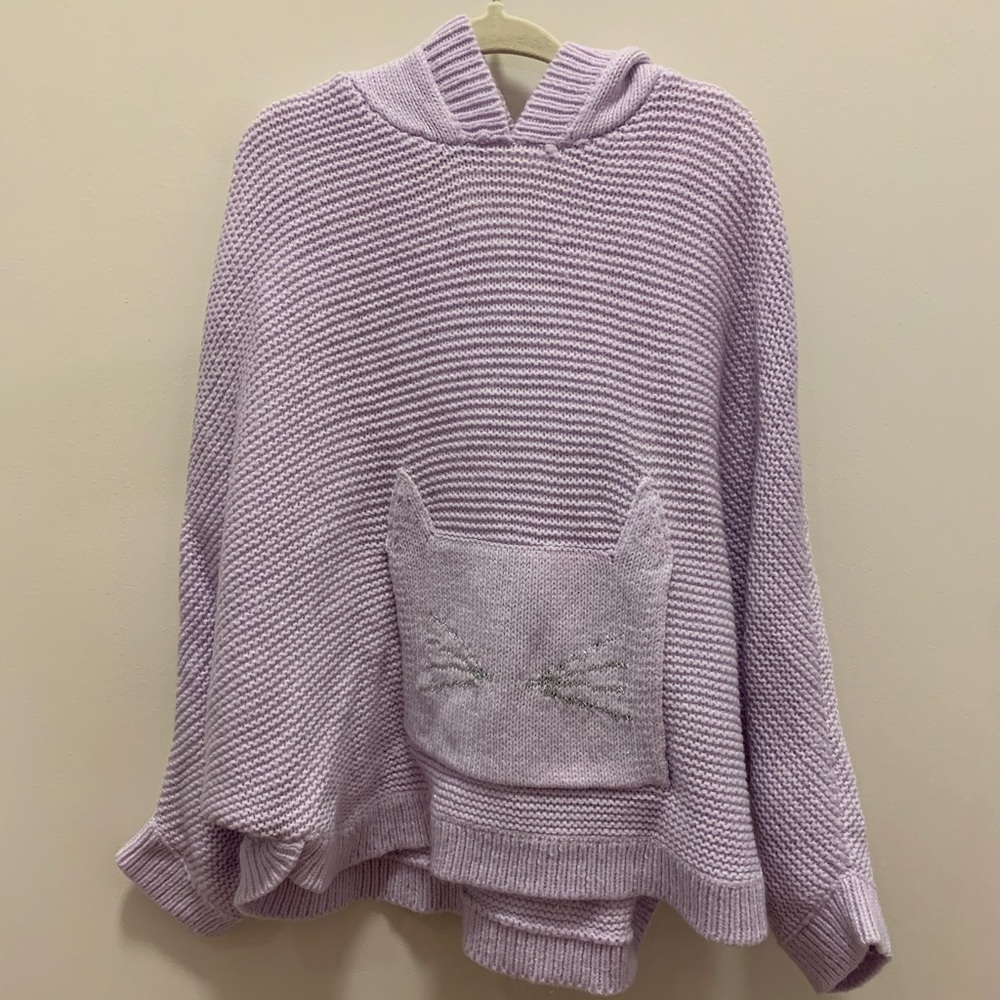 Purple Knit Kitty Poncho Sweater XS